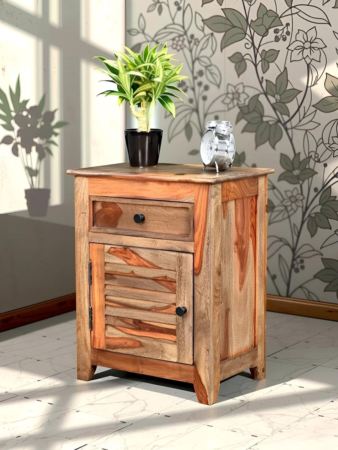 Royaloak Amber Brown Patterned Wooden Rectangular Side Table