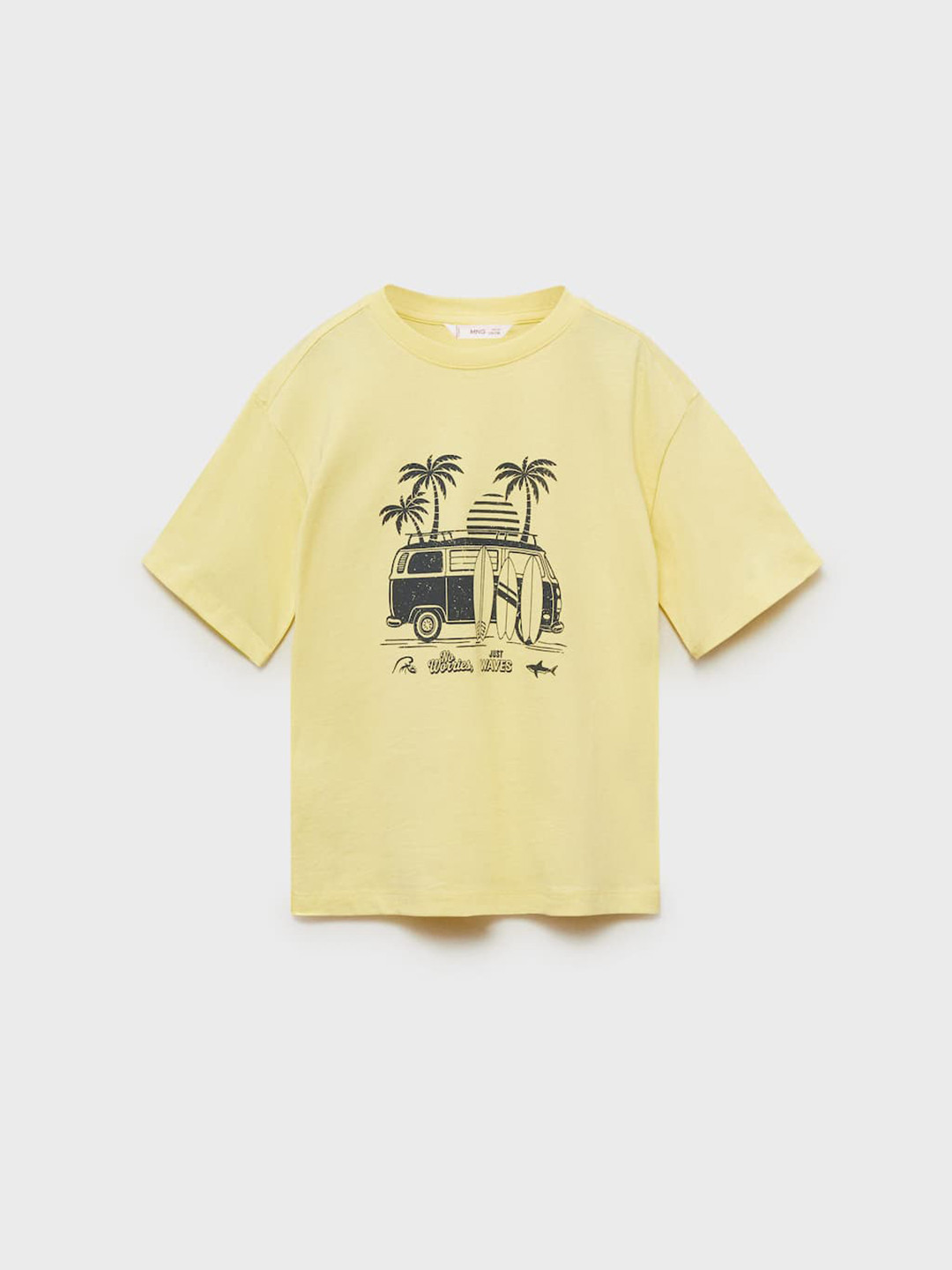 Mango Kids Boys Tropical Printed Drop-Shoulder Sleeves Tropical Pure Cotton Relaxed Fit T-shirt