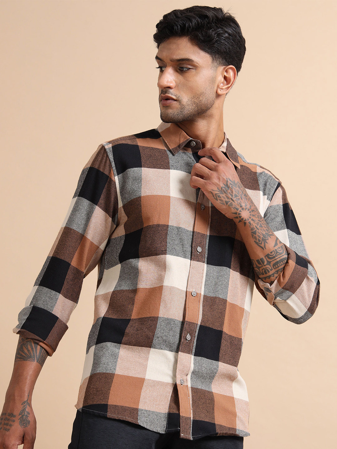 StitchX Men Long Sleeve Brushed Cotton Buffalo Checkered Shirt