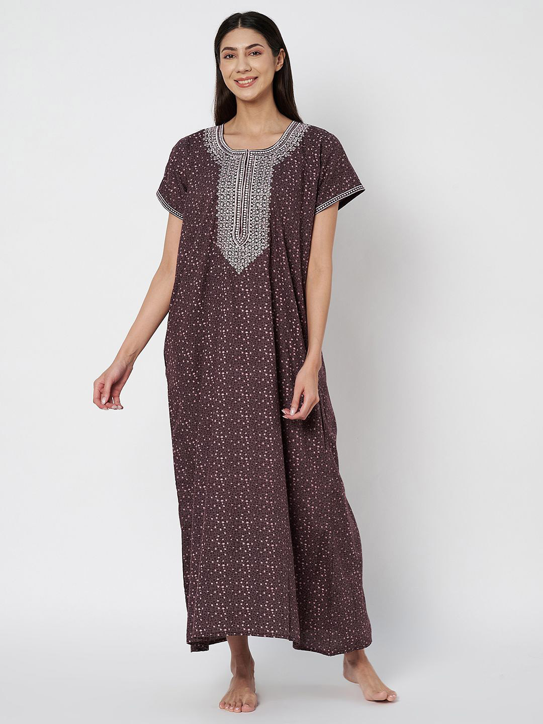 ETC Women Short Sleeves Maxi Nightdress