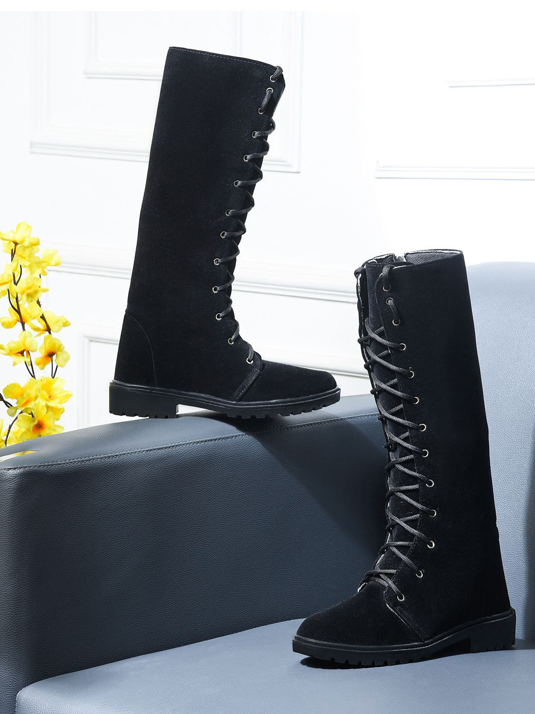 Snasta Women Knee-High Velvet Winter Boots