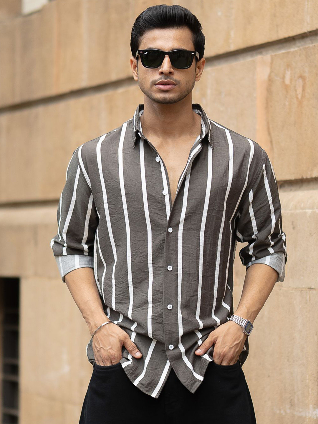 Powerlook Vertical Striped Long Sleeves Shirt