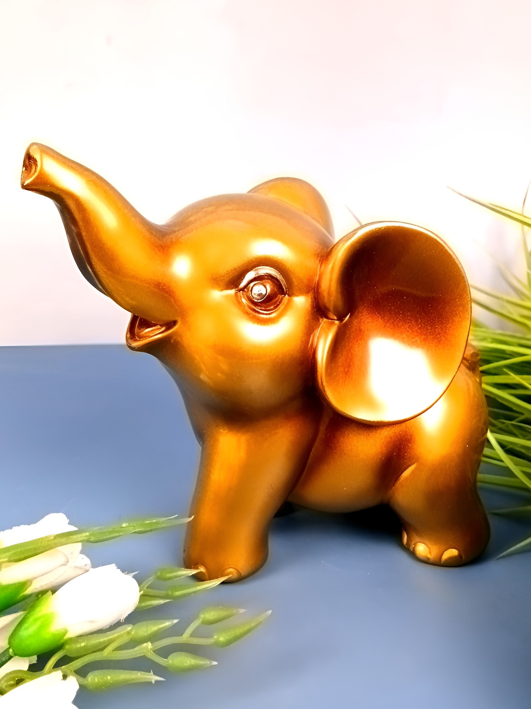 apka mart Beige Elephant Figurine Showpiece