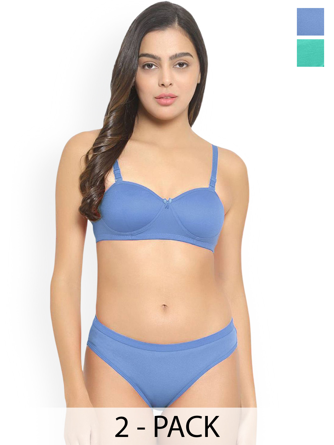 AROUSY Pack Of 2 Cotton Lightly Padded Lingerie Sets J_Demi-Set_L-B,G