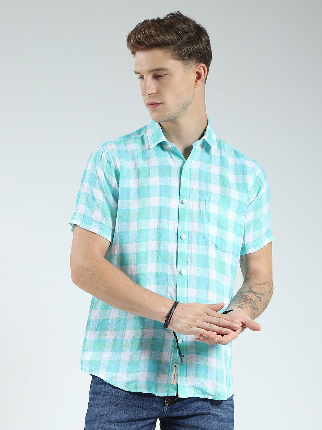 Monte Carlo Gingham Checks Checked Linen Casual Shirt