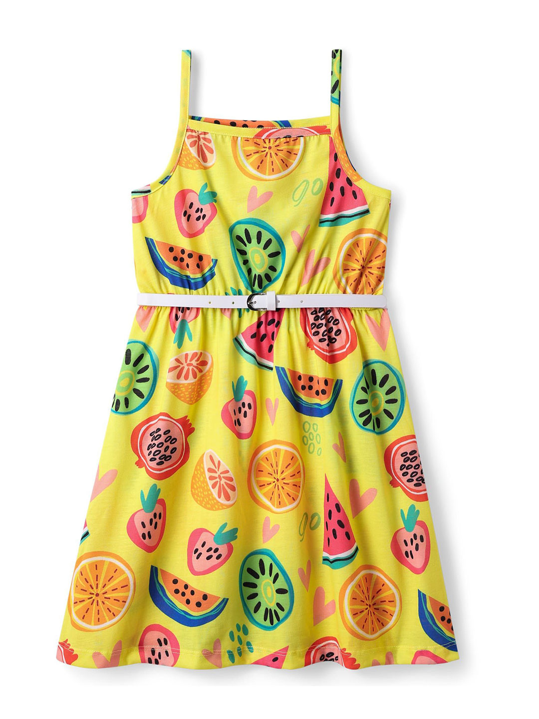 Hola Bonita Girl Fruits Printed  Shoulder Straps Fit & Flare Dress