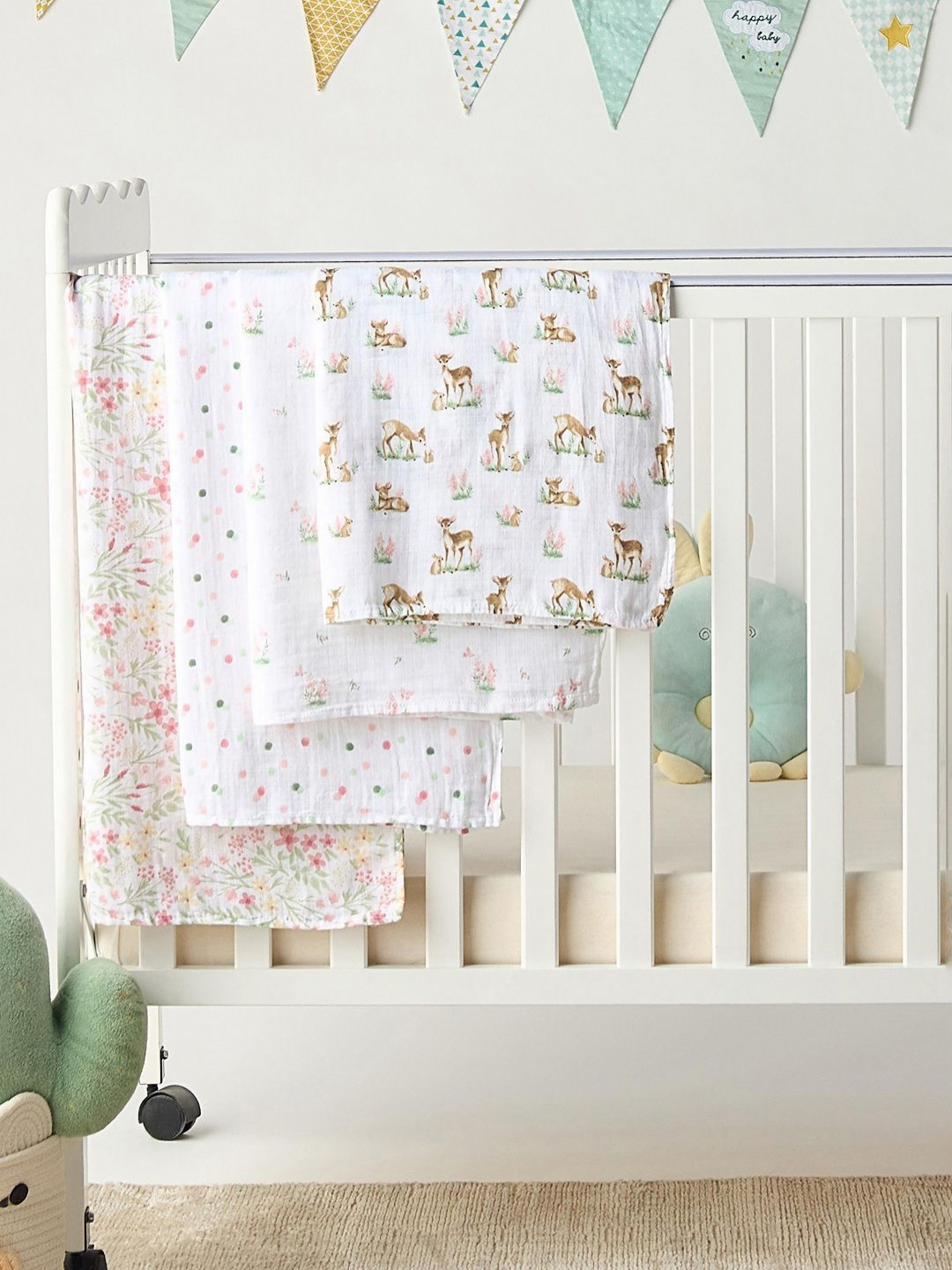 Giggles by Babyshop White & Pink Set of 4 Cartoon Characters Single Bed Blanket