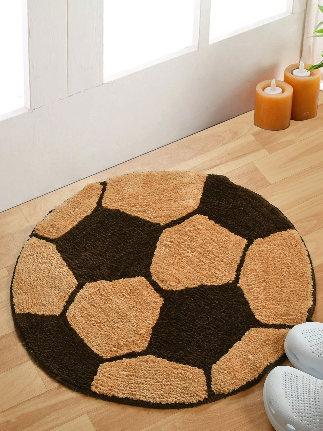 FINE TEX WORLD Brown & Coffee Brown Patterned Microfibre Football Shaped Anti-Skid Doormat