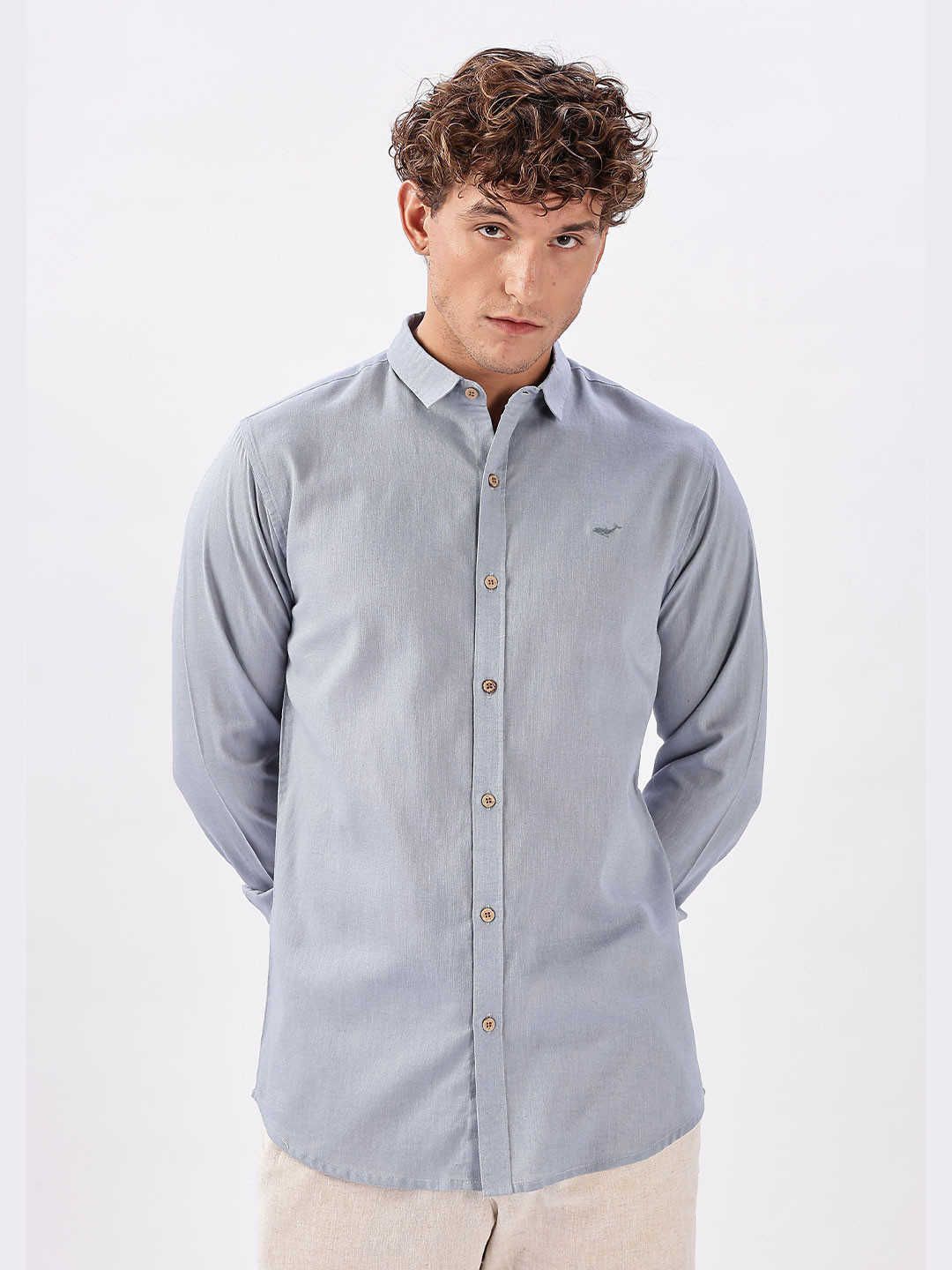 HAMPTONS Cotton Spread Collar Long Sleeves Casual Shirt