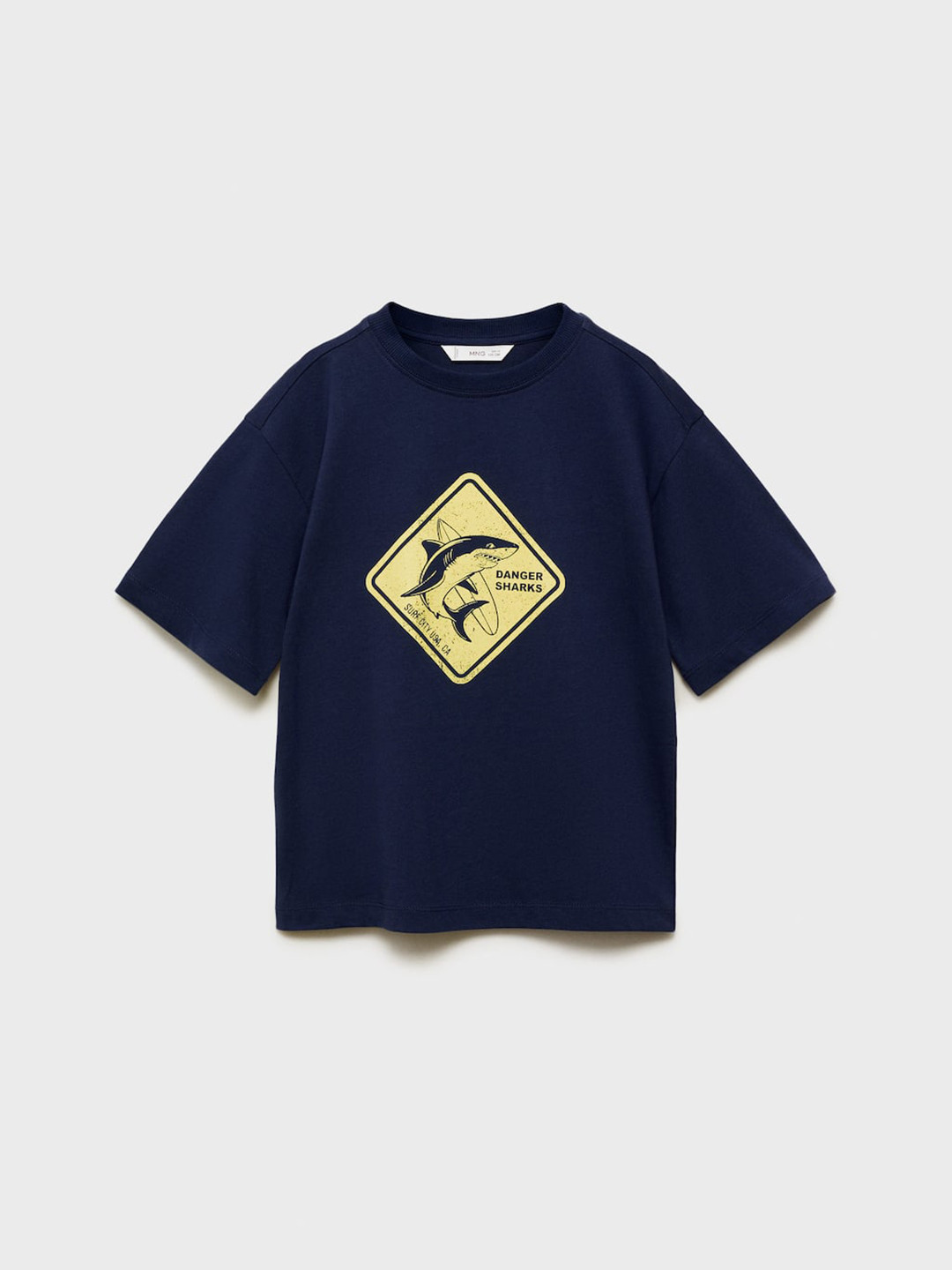 Mango Kids Boys Indigo Graphic Printed Drop-Shoulder Sleeves Indigo Pure Cotton Relaxed Fit T-shirt