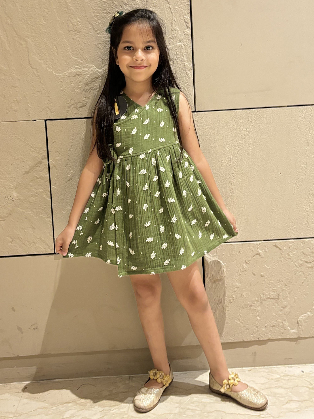 Koala Kidz Girls Floral Embroidered Organic Cotton Wrap Knee Length Dress