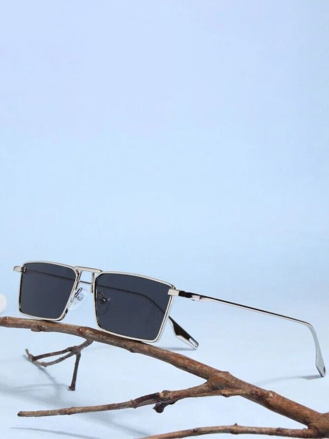 EYESACE Unisex Rectangle Sunglasses with UV Protected Lens Rebel-Silver-Blk