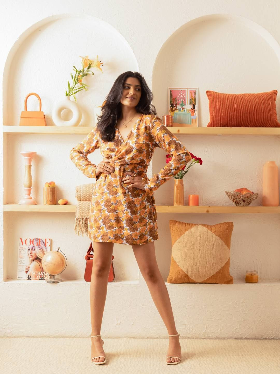 Urban Suburban Women Cotton Orange Floral Printed Short Dress