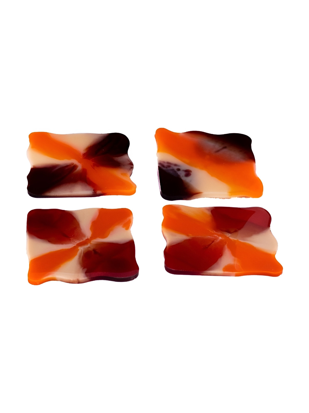 Krea 4Pcs Orange-Colored & Cream-Colored Printed Resin Art Coasters