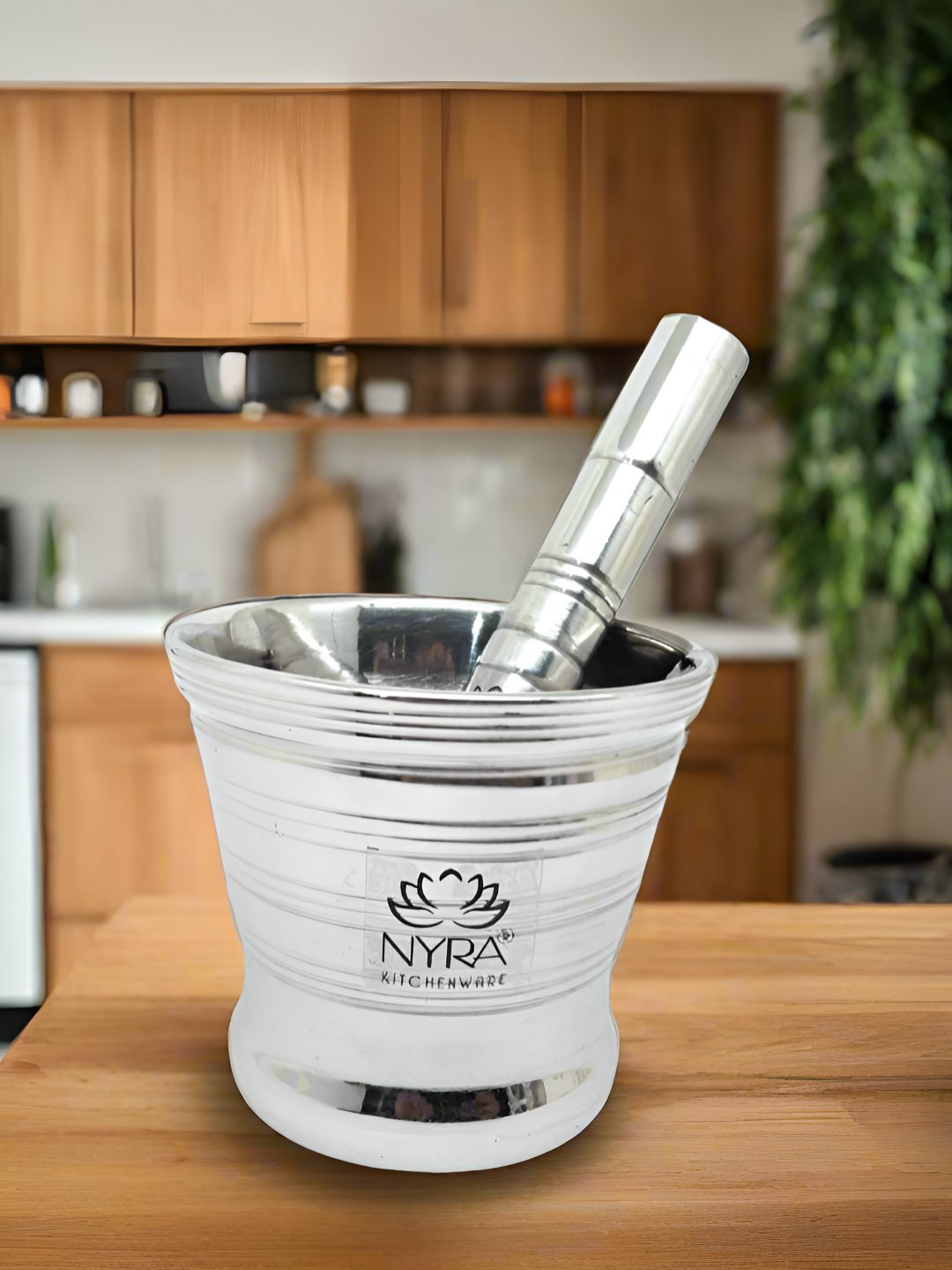 Nyra Kitchenware Silver  Stainless Steel Mortar & Pestle