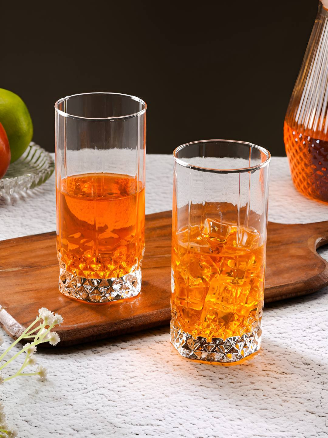 ceradeco Transparent 6 Pieces Textured Dishwasher & Microwave Water Glasses - 330 ml Each