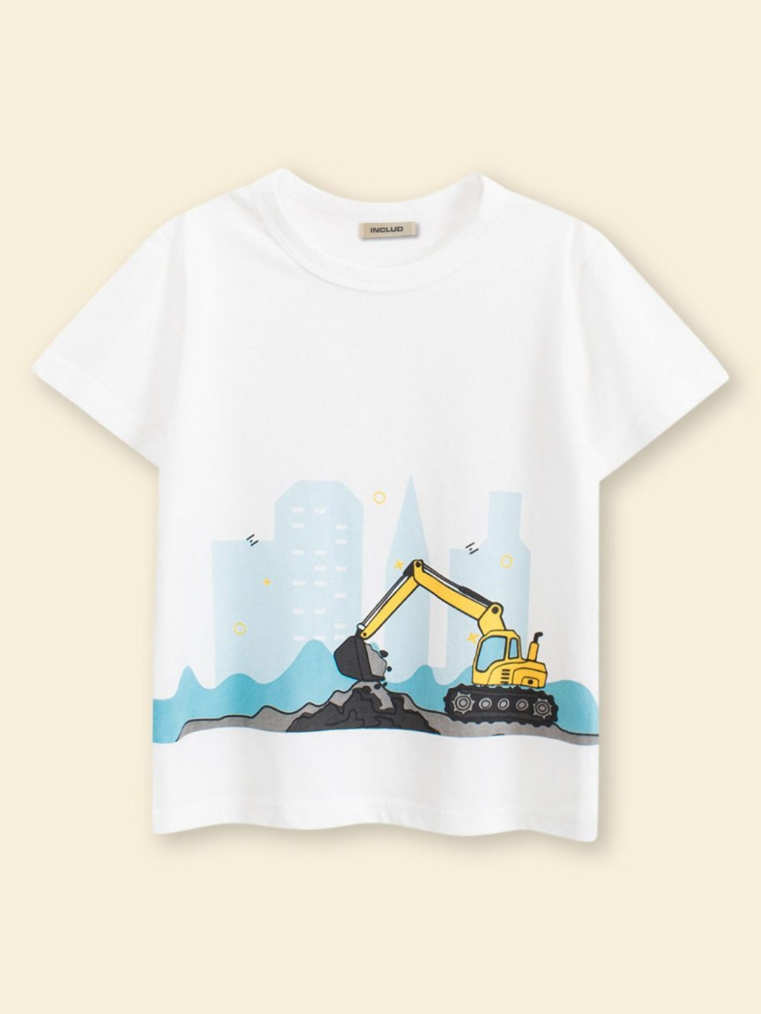 INCLUD Boys Graphic Excavator Printed Round Neck Short Sleeves T-Shirt