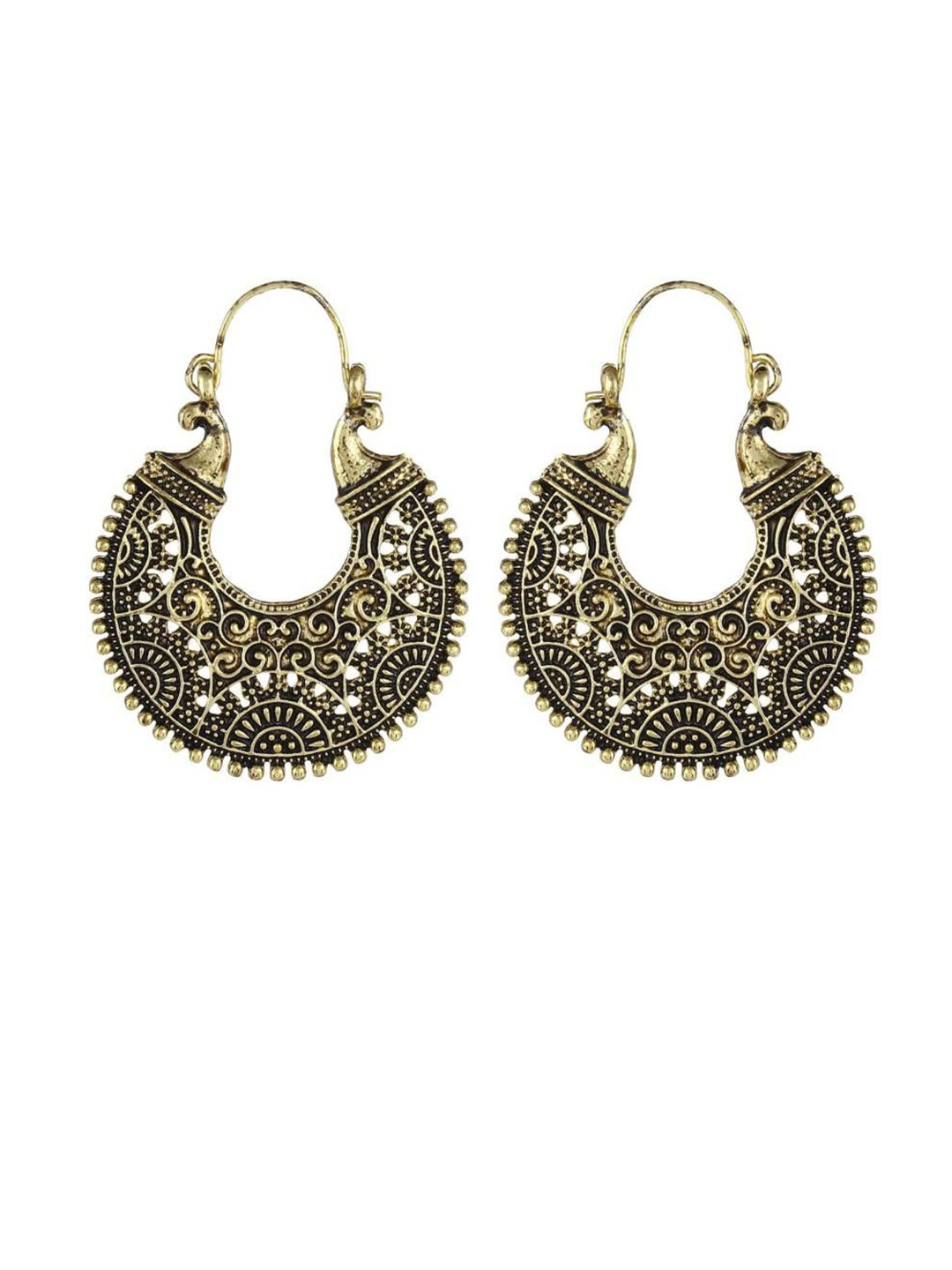 HIGH TRENDZ Gold-Plated Oxidised Crescent Shaped Hoop Earrings