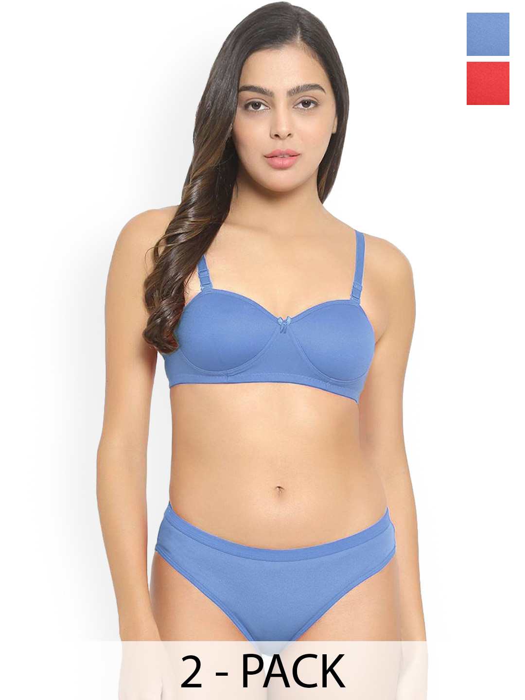 AROUSY Pack Of 2 Cotton Lightly Padded Lingerie Sets J_Demi-Set_R,L-B