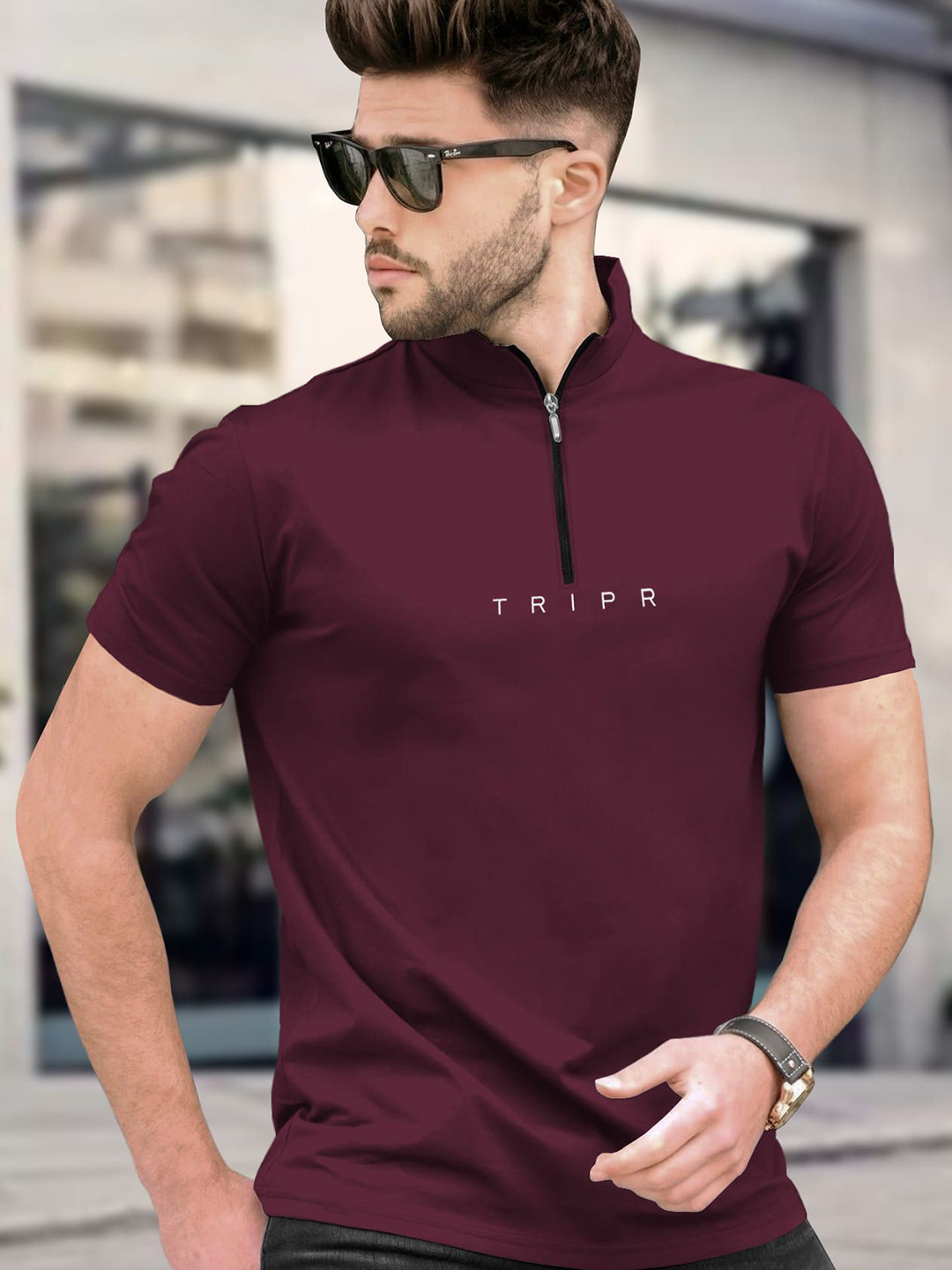 TRIPR Short Sleeves Henley Neck T-shirt
