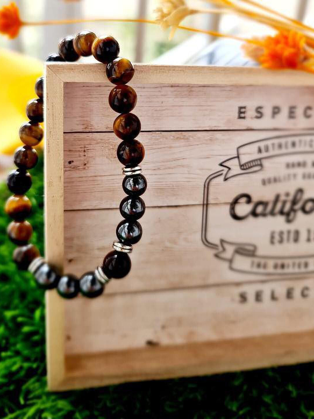 Sukhad Tigers Eye & Hemtite Beaded Elasticated Bracelet