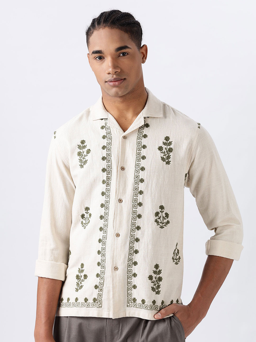 HAMPTONS Men Floral Self Design Cotton Casual Shirt