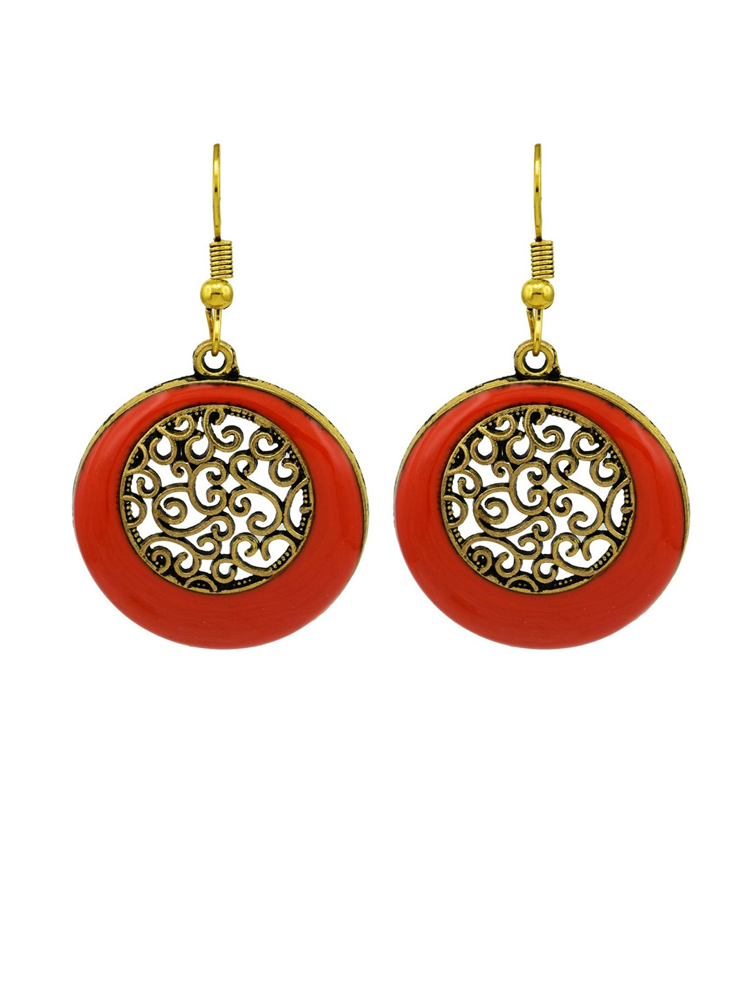 HIGH TRENDZ Gold-Plated Oxidised Circular Shaped Drop Earrings