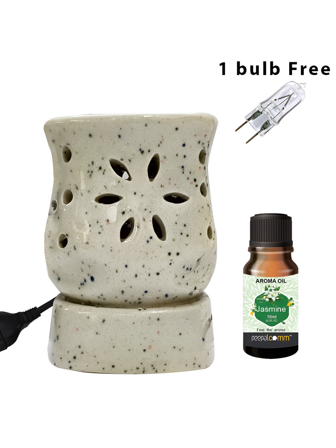 PEEPALCOMM 2Pcs White Electric Damru Shaed Diffuser With Jasmine Oil - 10 ml