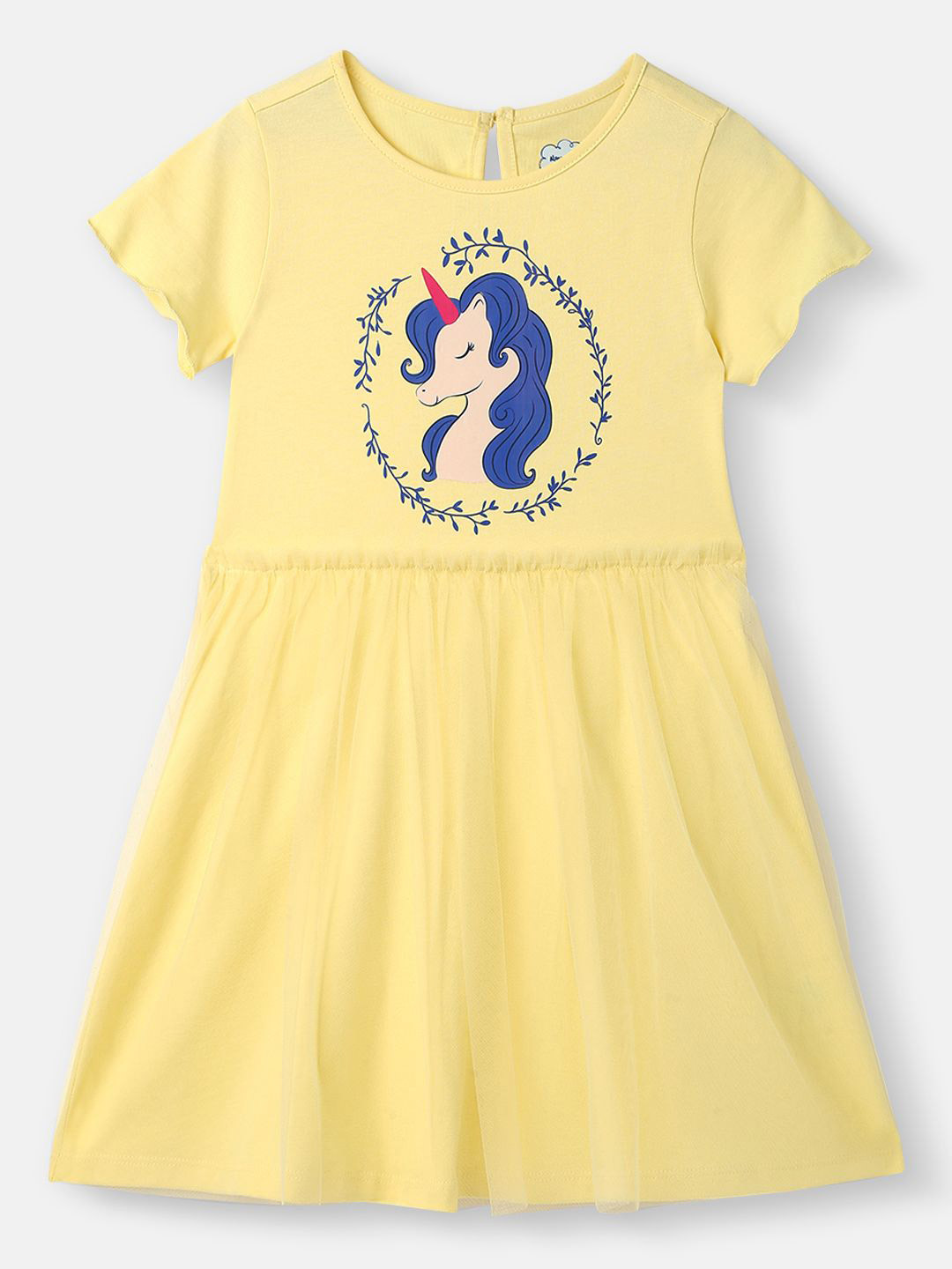 Nauti Nati Girl Unicorn Print Tulle Mesh Dress with Lettuce Hem in Sleeves