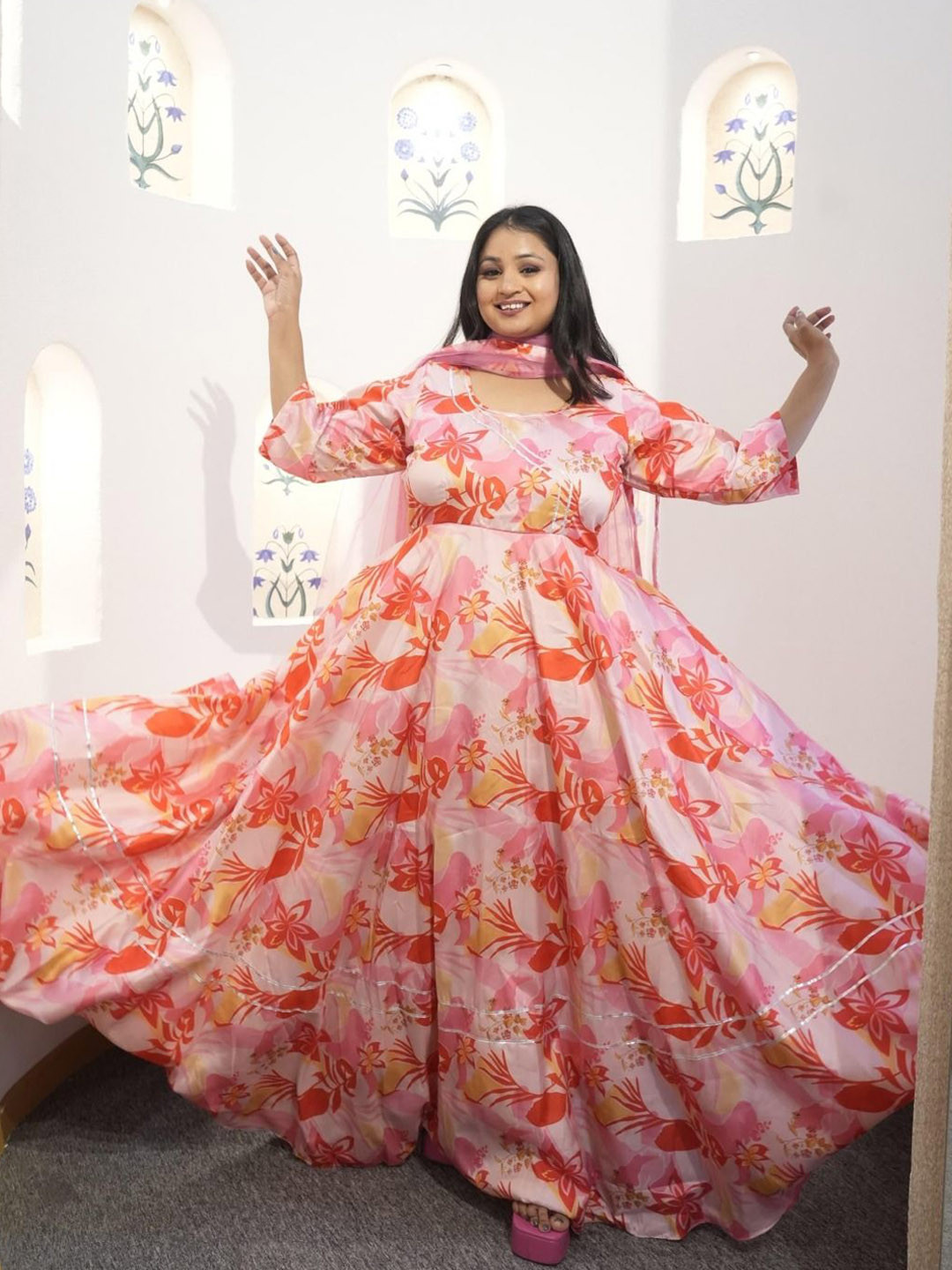 Swadeshi Shringaar Peach Paradise Silk Anarkali Set