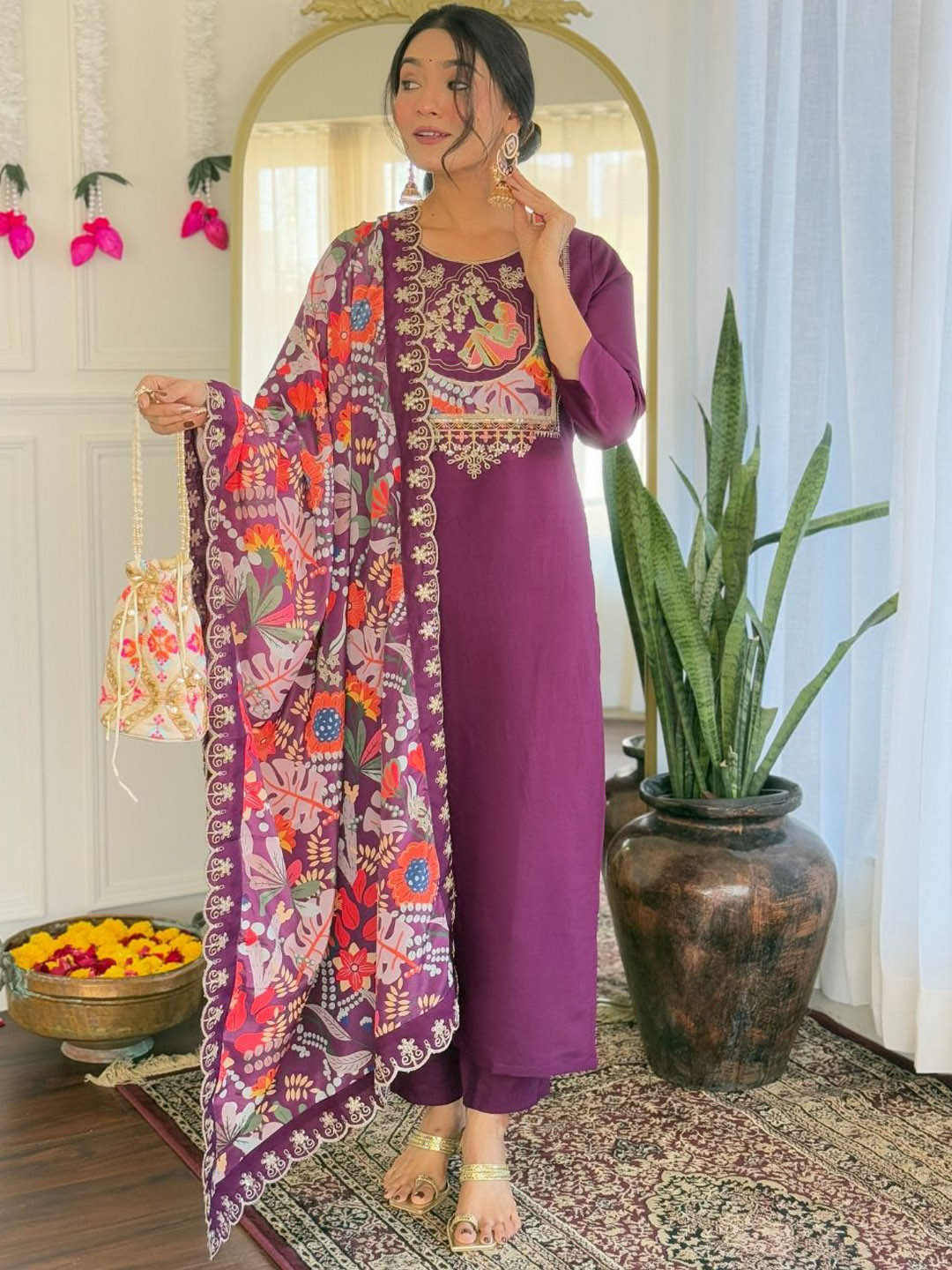 TWINS LADY Women Ethnic Motifs Embroidered Kurta with Trousers & With Dupatta Kurta Sets