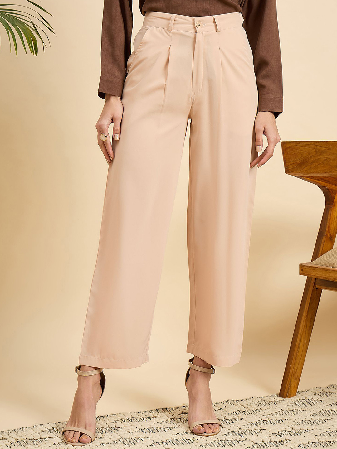 Mast & Harbour Women Classic High-Rise Pleated Parallel Trousers