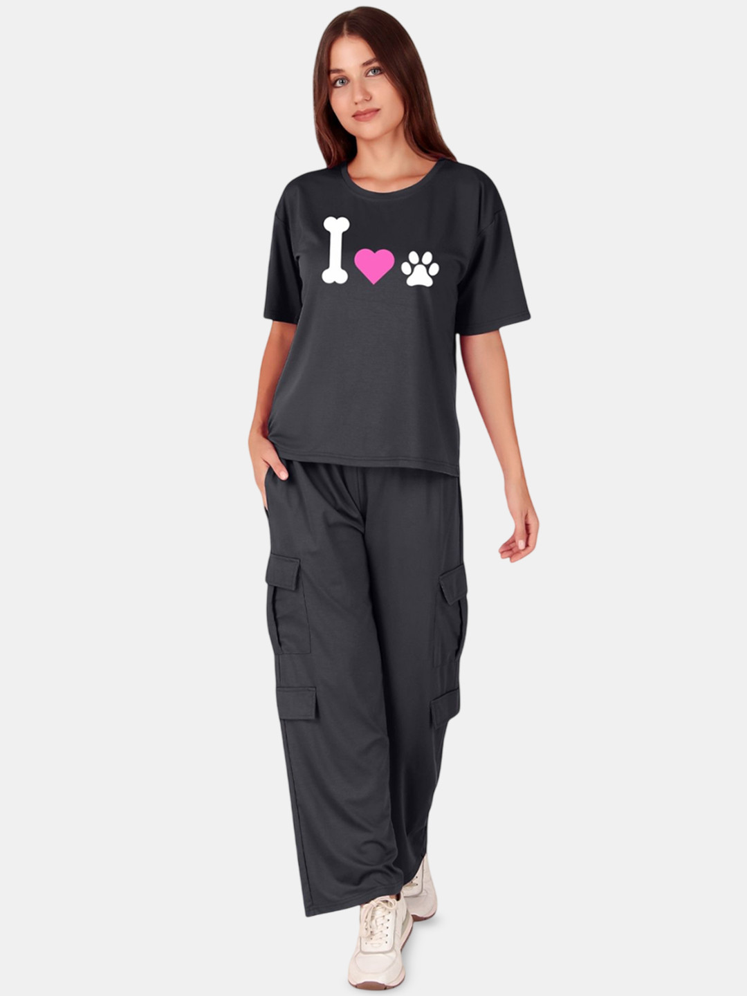 Fasense Oversized T-shirt With Cargo Trousers Co-Ords