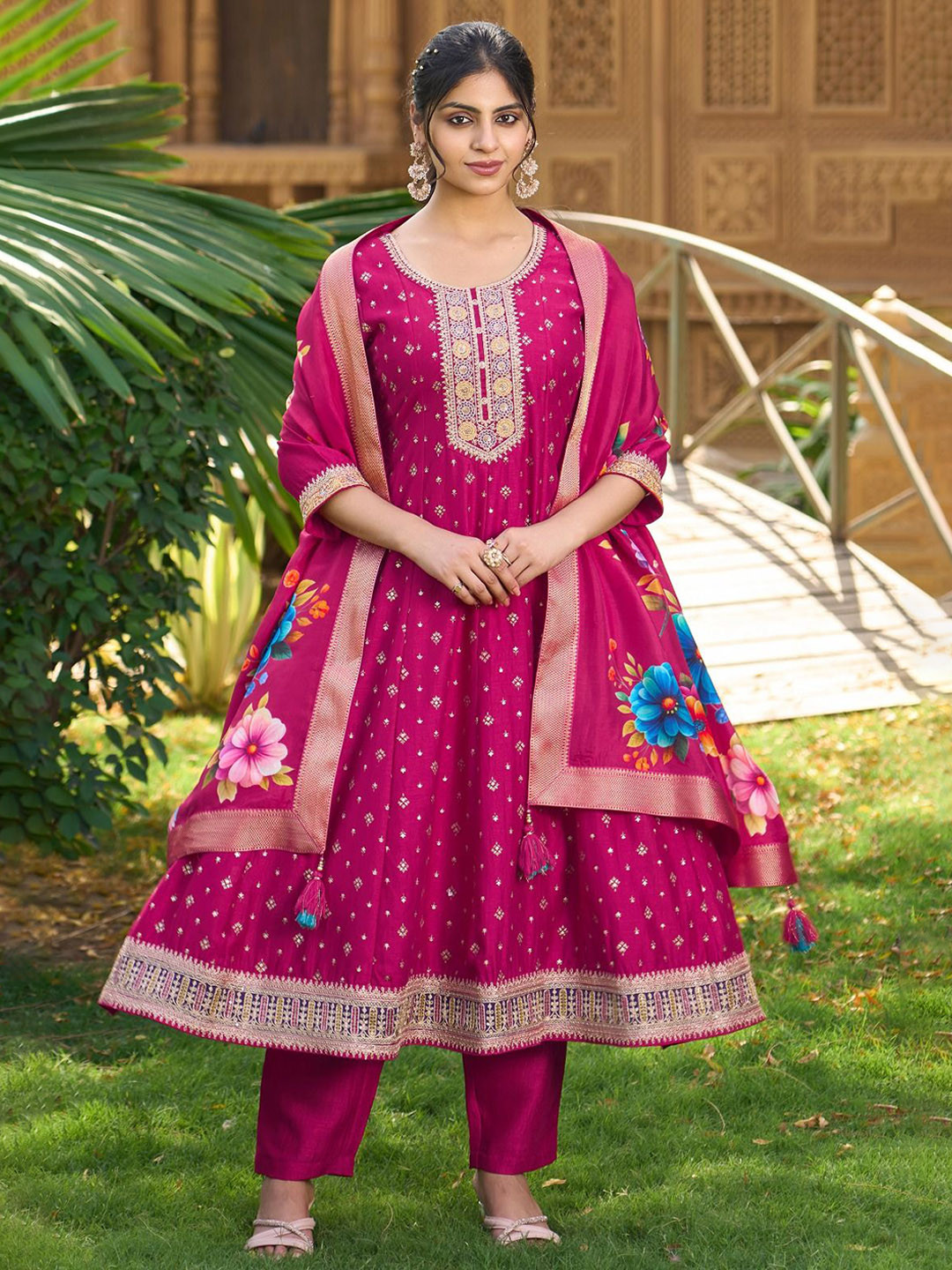 SHILL INTERNATIONAL Women Embroidered Anarkali Suit With Dupatta