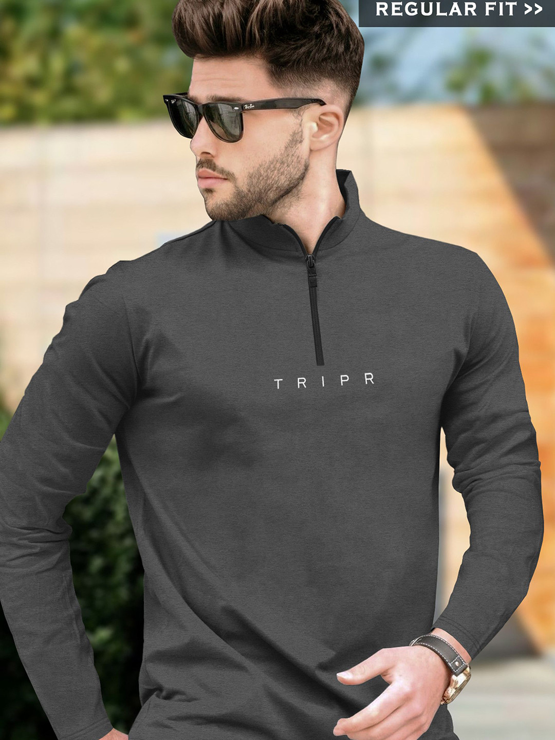 TRIPR Men Brand Logo Printed Henley Neck Regular Fit T-shirt