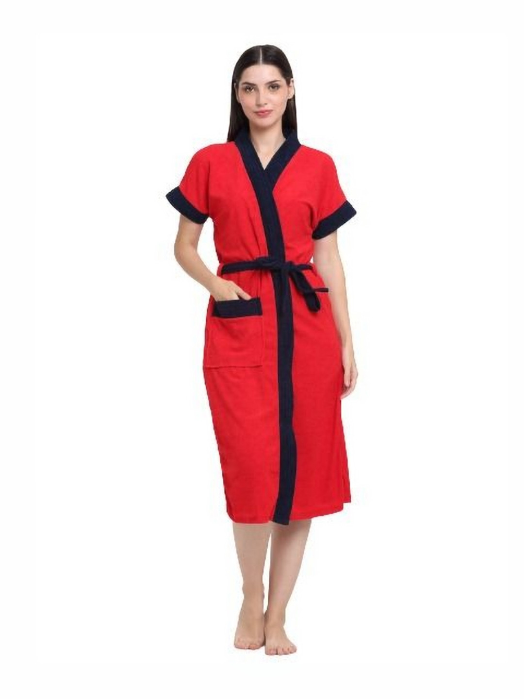 Aura Women Contrast Bathrobe Red & Navy
