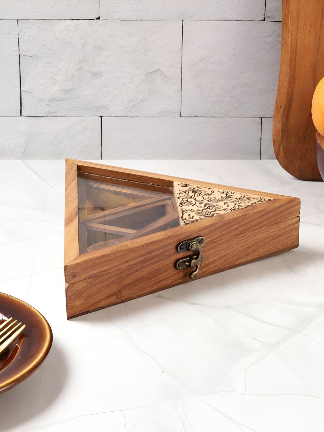 VarEesha Brown Triangle Sheesham Wood  Spice Box