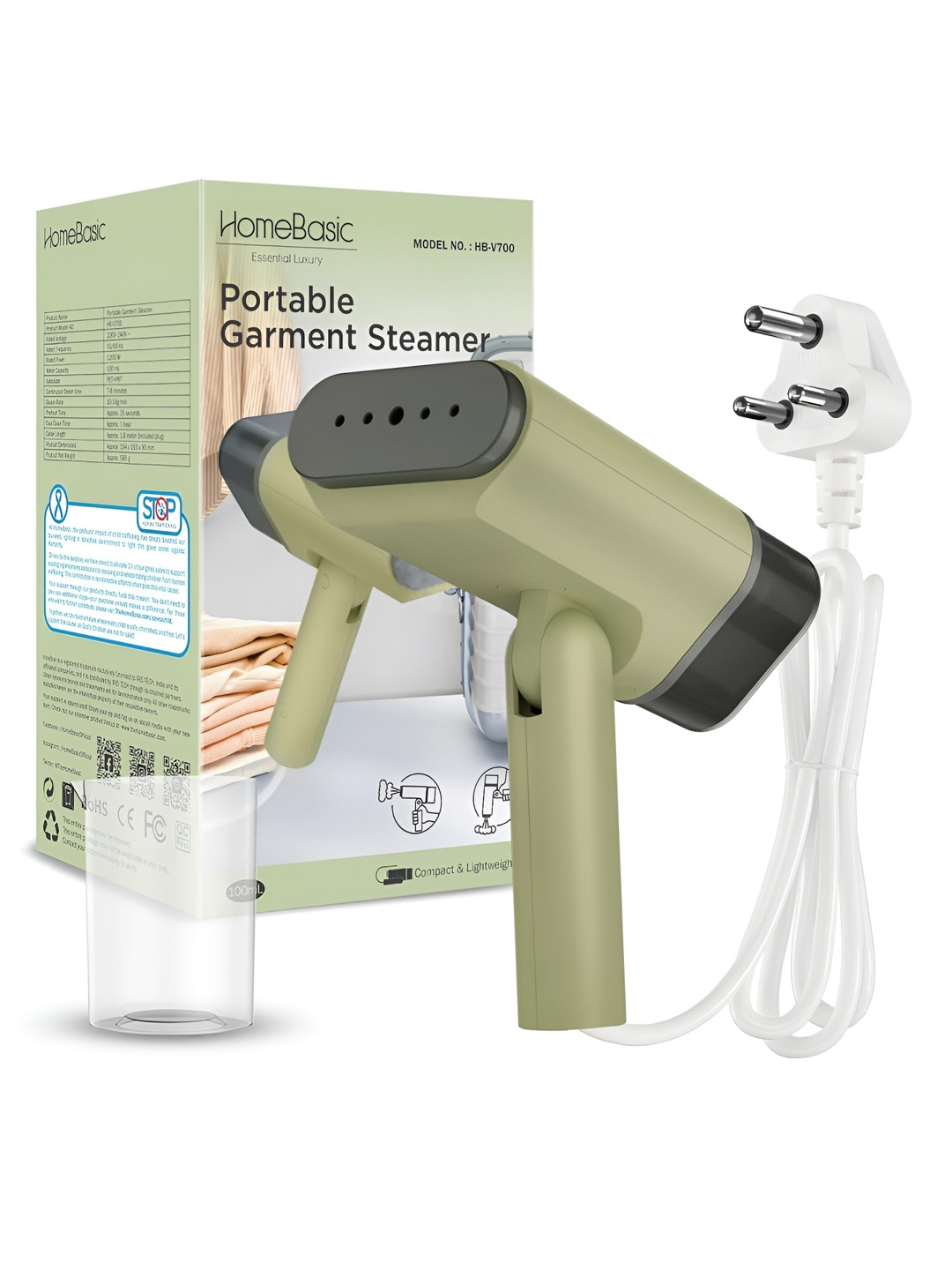 HOMEBASICS Green Plastic Overheat Protection Garment Steamer-900W