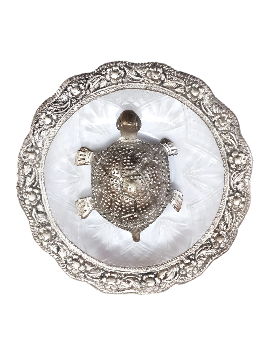 Afterstitch Turtle with Plate Silver Polyresin Natural Home Office Set of 2 Small Showpieces -