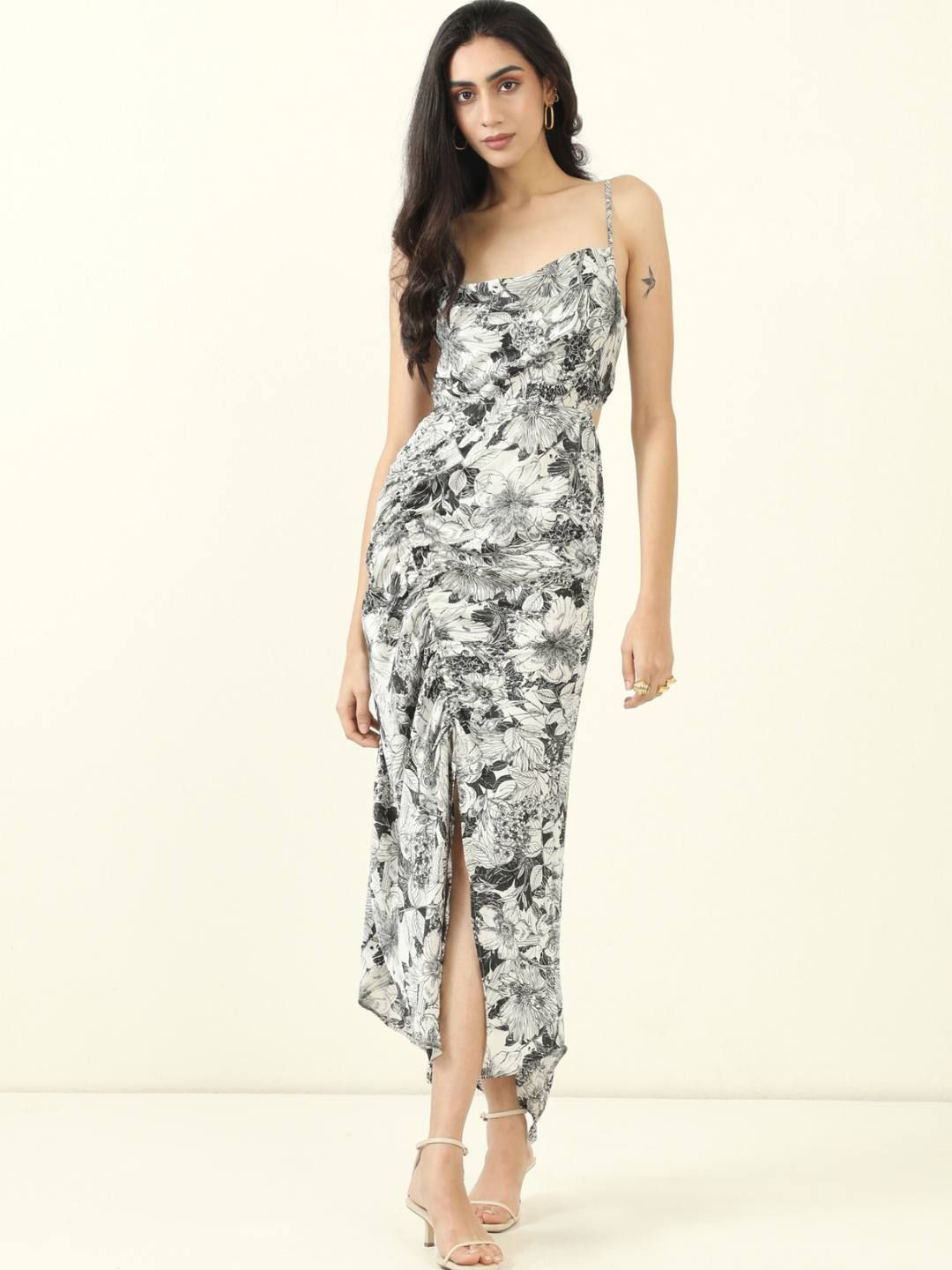 Urban Suburban Women Satin Floral Cowl Neck Dress