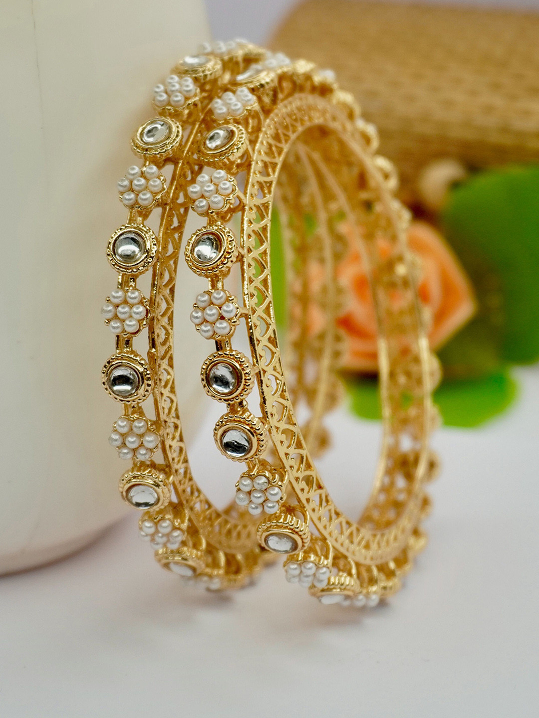 Panini jewels Set Of 2 Gold Plated Kundan Gokhru Designer Bangles