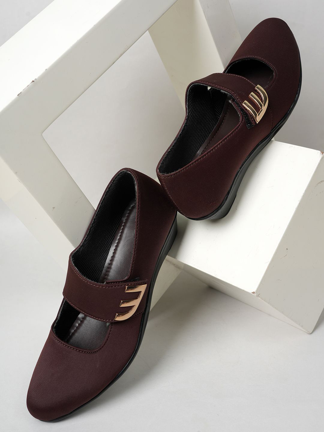 SAPATOS Women Pointed Toe Wedge Buckles Mary Janes