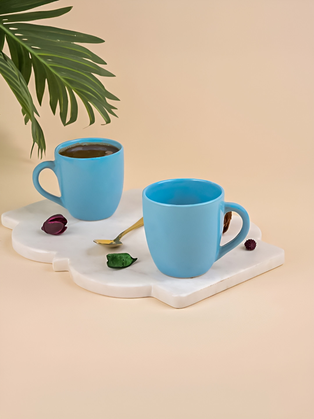 Storepedia Holiday In A Turquoise Blue Ceramic Handmade 2 Piece Mugs-200ml