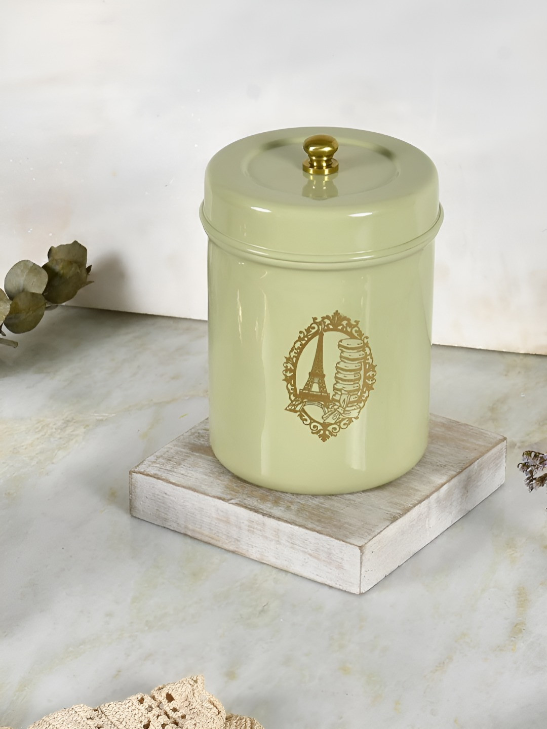 Living with Elan Sea Green Conversational Stainless Steel Easy To Clean Flip Top Canister