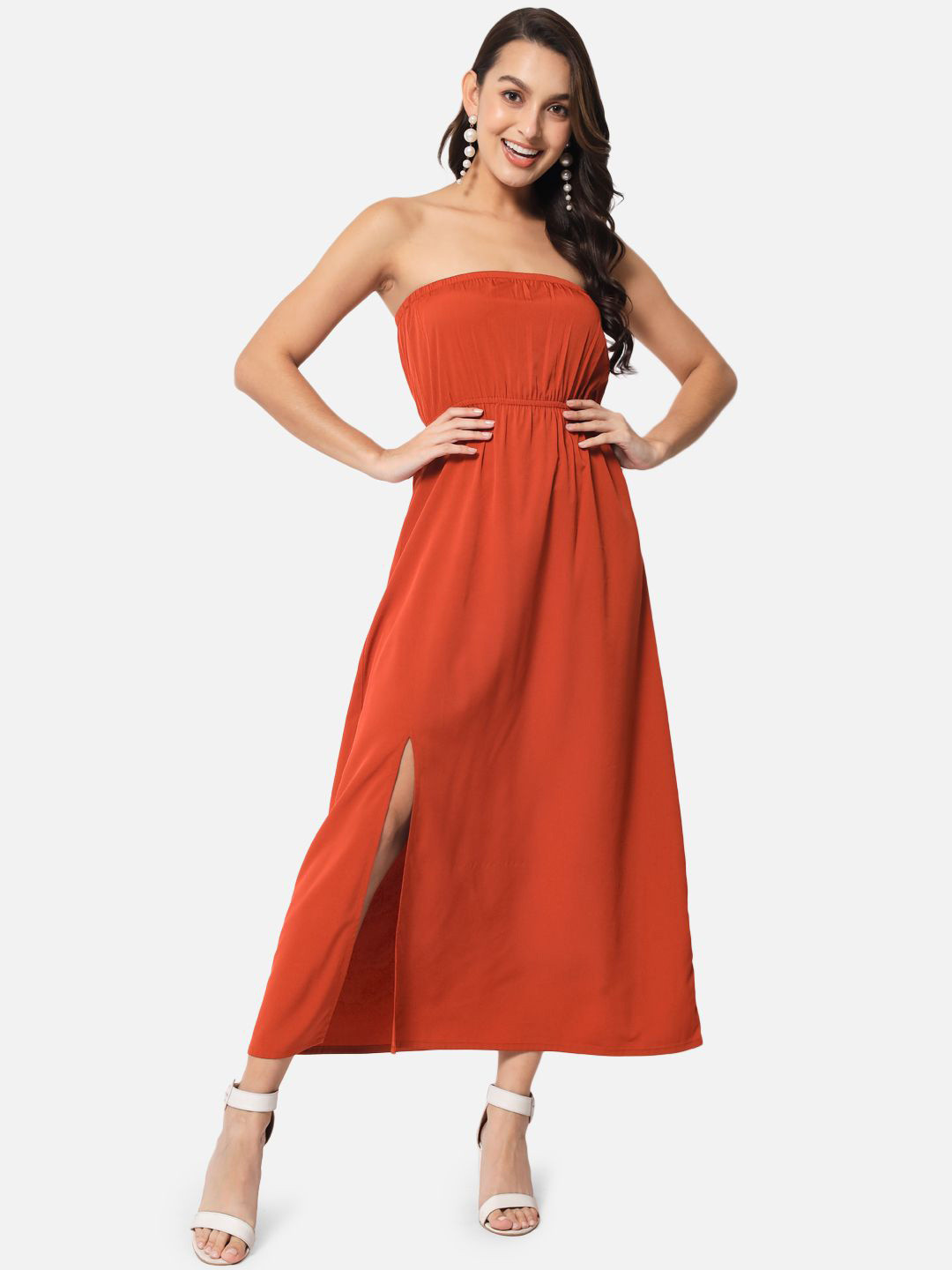 OTIRA Women Slits Strapless Bandeau Maxi Dress