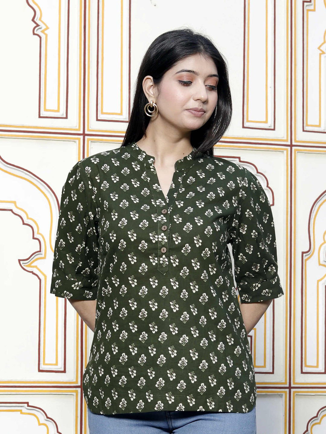 ROOTSOUL Floral Print Cotton Top