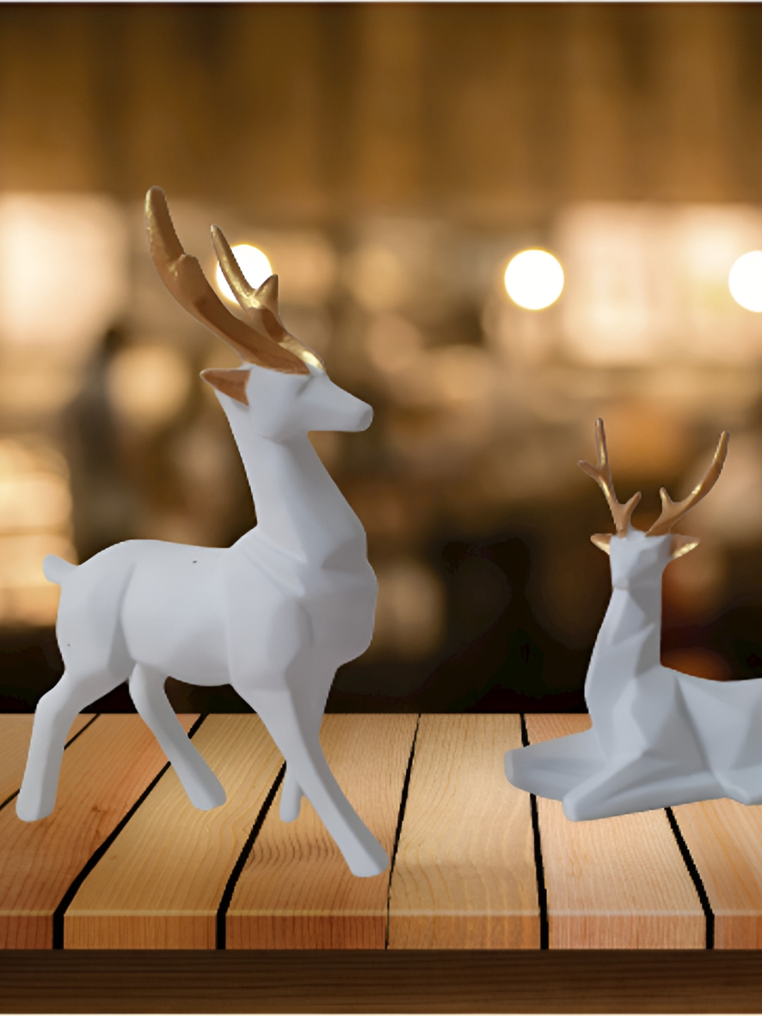 Afterstitch Deer White Polyresin Natural Living Room Set of 2 Small Showpieces - 8.7 Inches