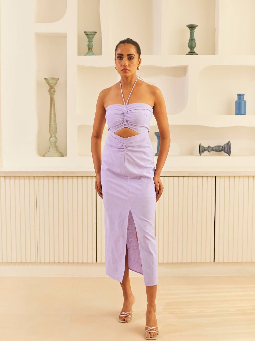 Urban Suburban Women Lilac Halter Dress with Cut-Out detail