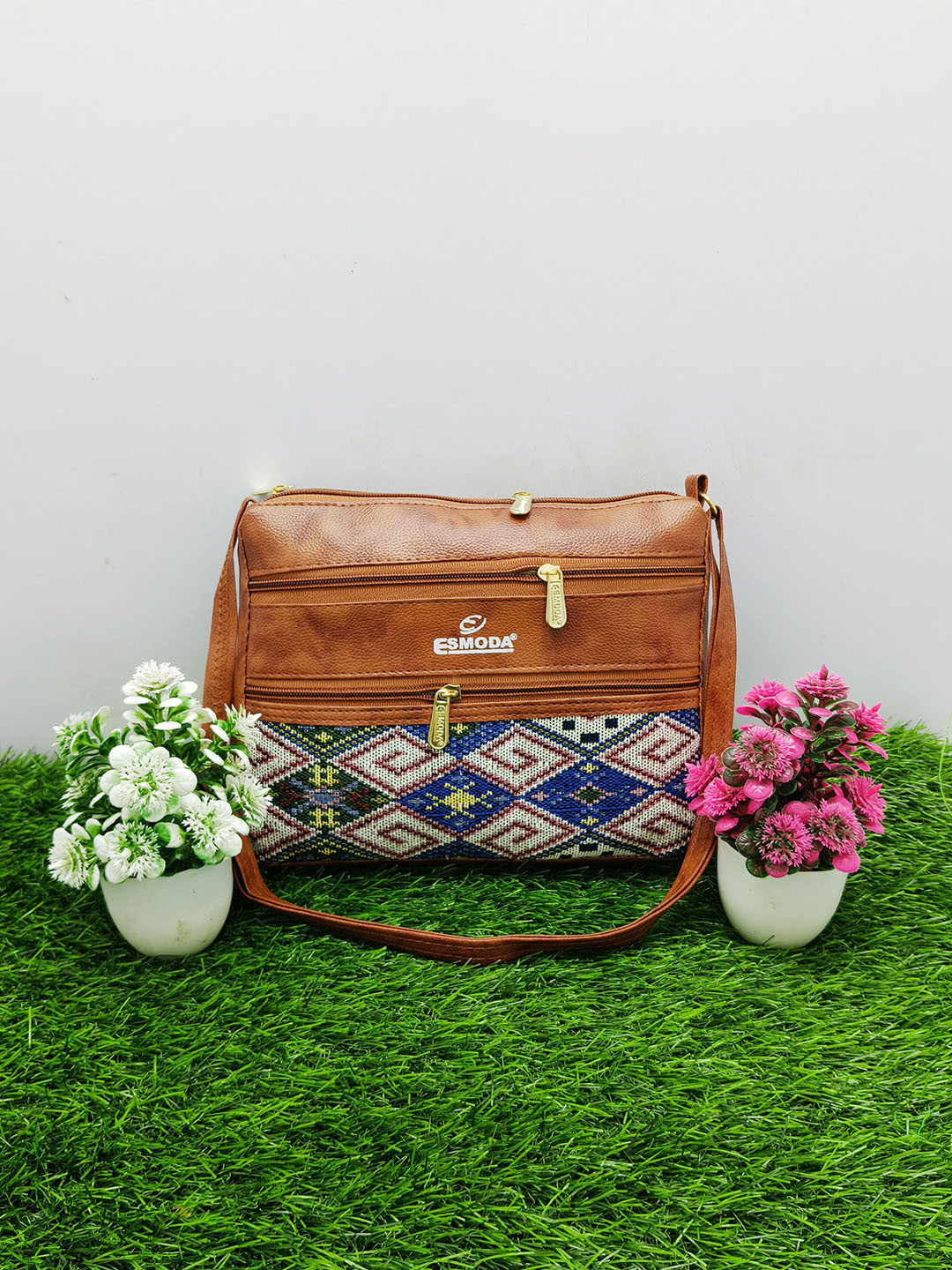 Esmoda Self Design Jute Sling Bag