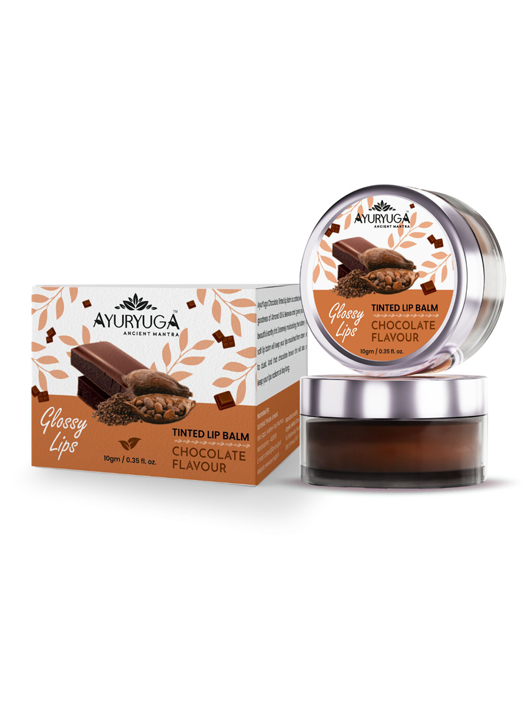 Ayuryuga Set Of 2 Glossy Lips Ultra Hydrating Tinted Lip Balm-10 g Each - Chocolate Flavor